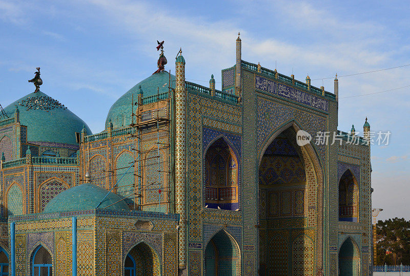 阿里的神社(Hazrat Ali Mazar) -波斯风格的瓷砖工作，马扎里沙里夫，巴尔赫省